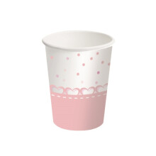 8 Pink Heart Paper Cups 250 ml