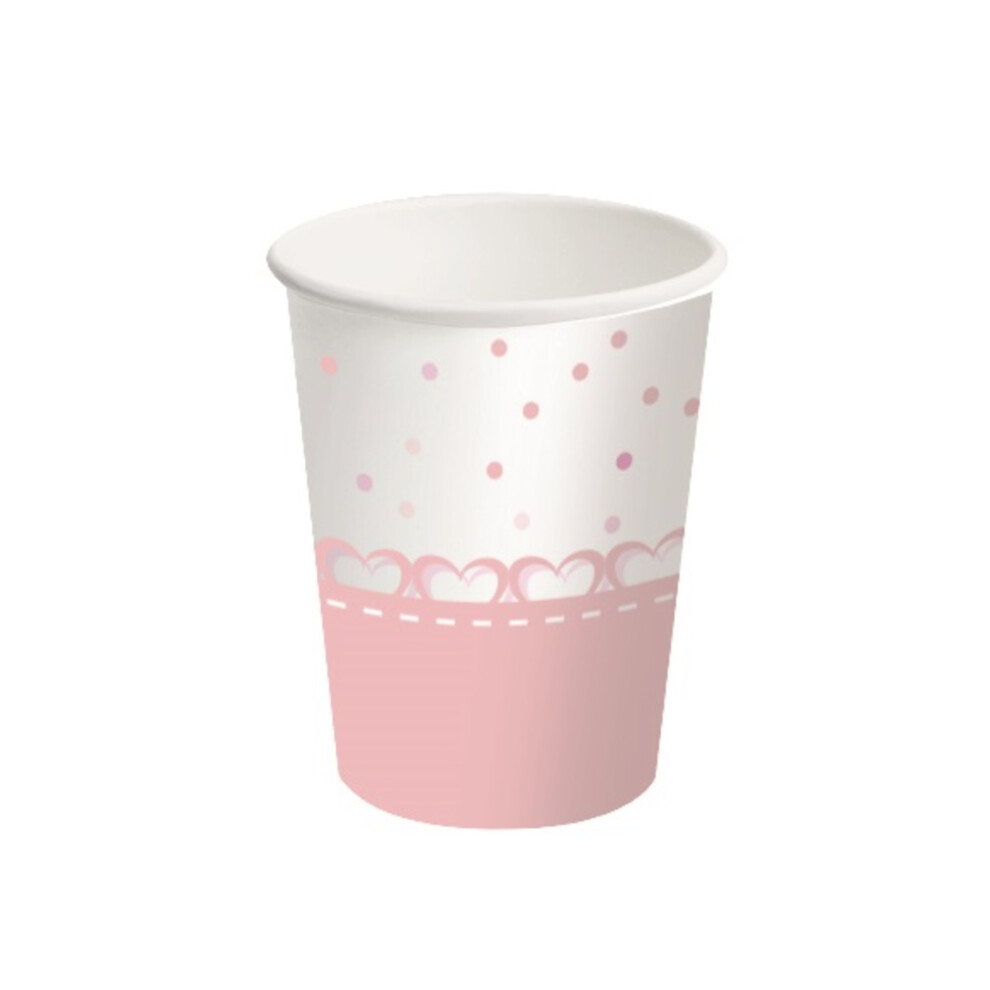 8 Pink Heart Paper Cups 250 ml