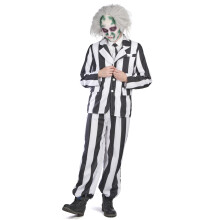(S (46-48)) Men's Black and White Striped Ghost Costume