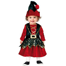 (12 - 18 months (82 - 88cm)) Baby girl's velvet Christmas elf costume