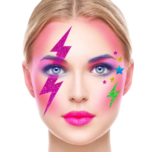 Rubies Multicolored glitter lightning face stickers