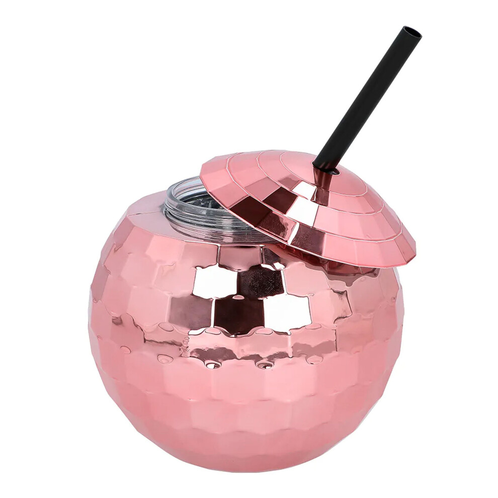 650ml Pink Disco Ball Cup with Straw