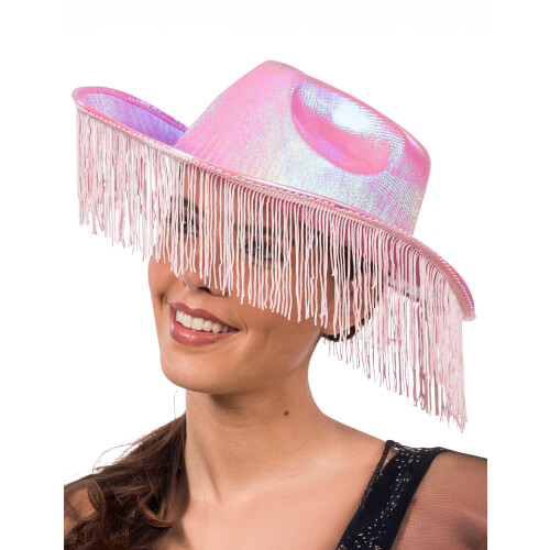 Rubies Adult's Pink Iridescent Fringed Cowboy Hat