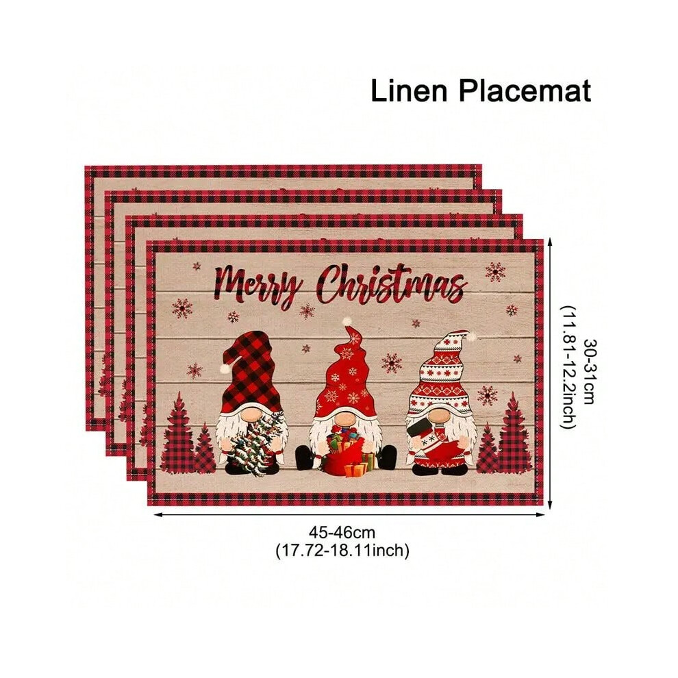 (9, 4pcs) 1/4Pcs Christmas Tree Elk Placemat Linen Dining Table Mats Coaster Bowl Coffee Cup Pad Mat 2025 Navidad Home Kitchen Decoration-image-OPC-PJ9WTZG-NEW