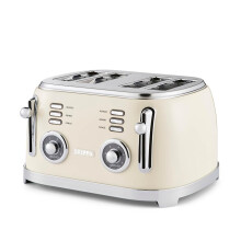 (Cream) GEEPAS 4 Slice Bread Toaster | Extra Wide Slot 6 Browning Level Defrost/Reheat/Cancel Function Removable Crumb Tray Cool Touch Exterior Non-Slip Feet