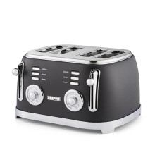 (Black) GEEPAS 4 Slice Bread Toaster | Extra Wide Slot 6 Browning Level Defrost/Reheat/Cancel Function Removable Crumb Tray Cool Touch Exterior Non-Slip Feet