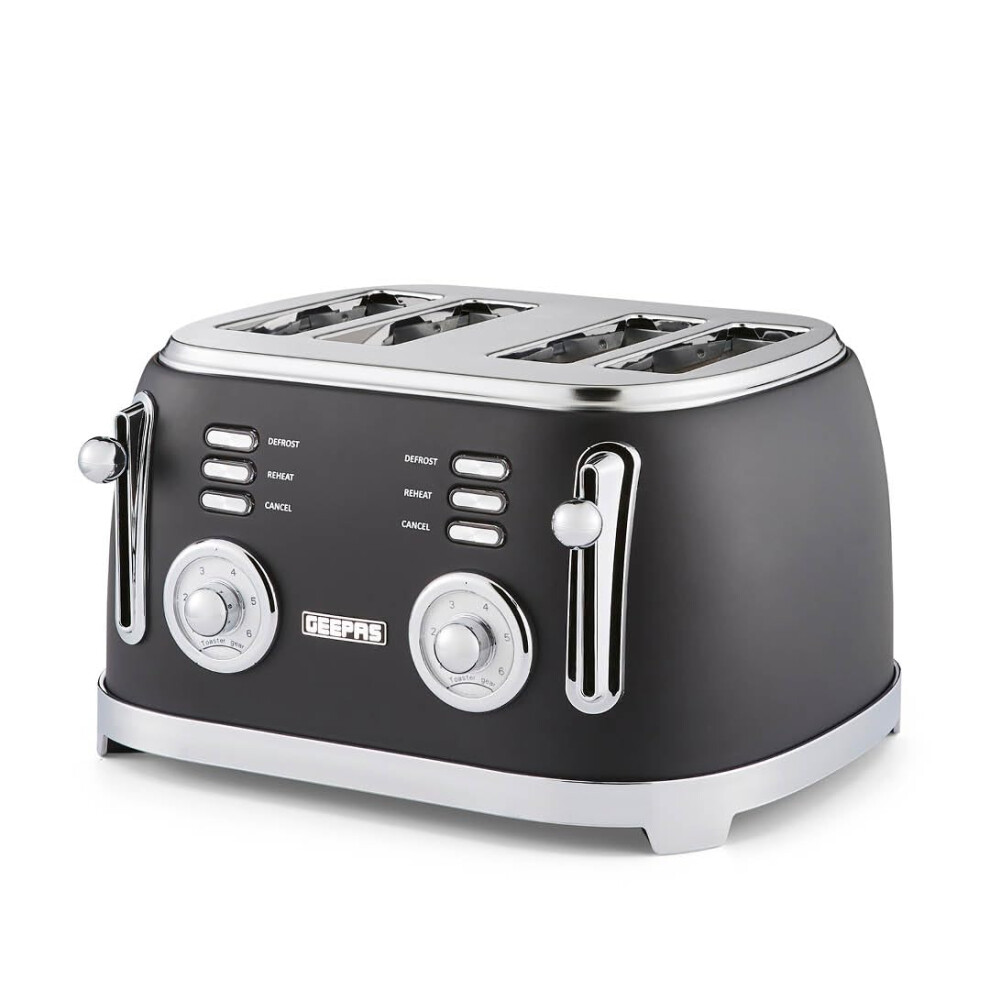 Geepas Unisex Black Retrovive 4-Slice Toaster 1500W 6 Browning Levels Defrost Reheat Cancel In - Image 3