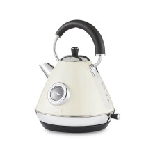 (Cream) GEEPAS Electric Kettle | Vintage Cordless Stainless Steel Rapid Boil for Hot Water Tea Coffee | Auto Shut-Off 360° Swivel Base Boil Dry Protection