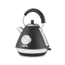 (Black) GEEPAS Electric Kettle | Vintage Cordless Stainless Steel Rapid Boil for Hot Water Tea Coffee | Auto Shut-Off 360° Swivel Base Boil Dry Protection