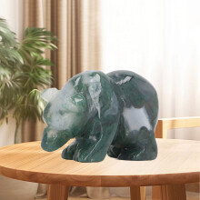 Statua in pietra di agata muschio, orso di cristallo decorativo da 1,5 pollici