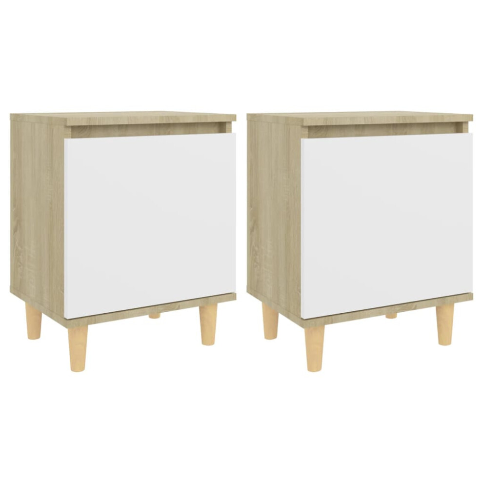 New Vidaxl 2X Bed Cabinets Solid Wood Legs Sonoma Oak & Bedroom Nightstand White