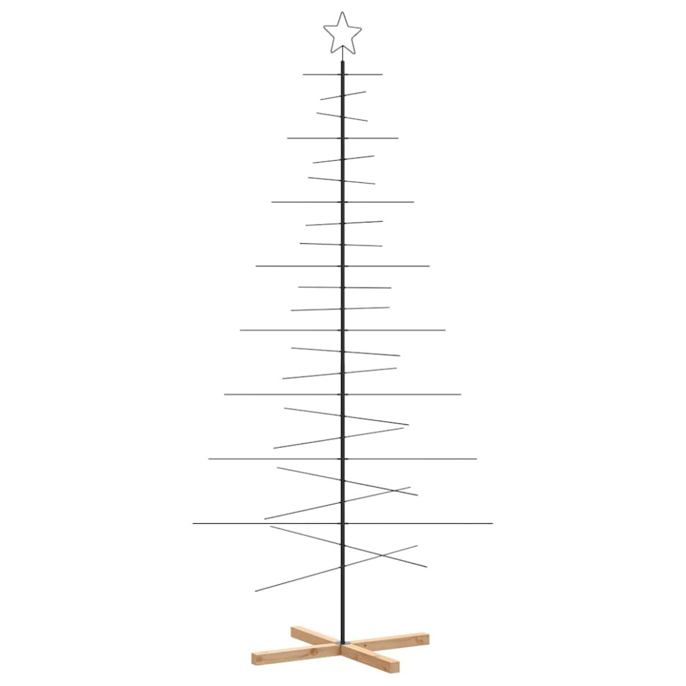 Vidaxl Metal Christmas Tree & Wooden Base Outdoor Artificial Xmas Tree Black