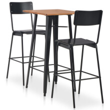vidaXL 3 Piece Bar Set Steel Black Dining Table 2 Stackable Stools Furniture