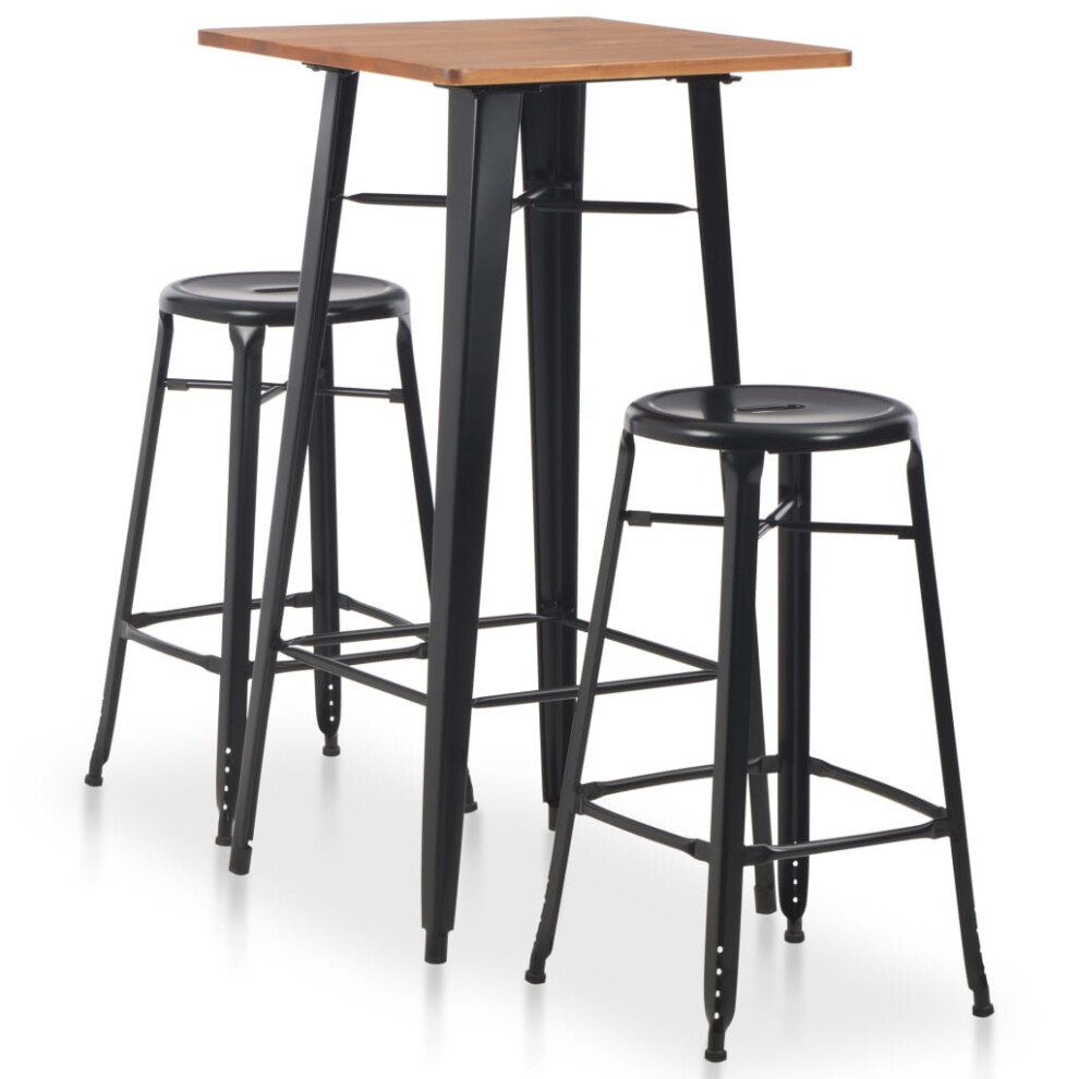 Vidaxl 3 Piece Bar Set Steel Black Dining Table 2 Stools Seat Patio Furniture