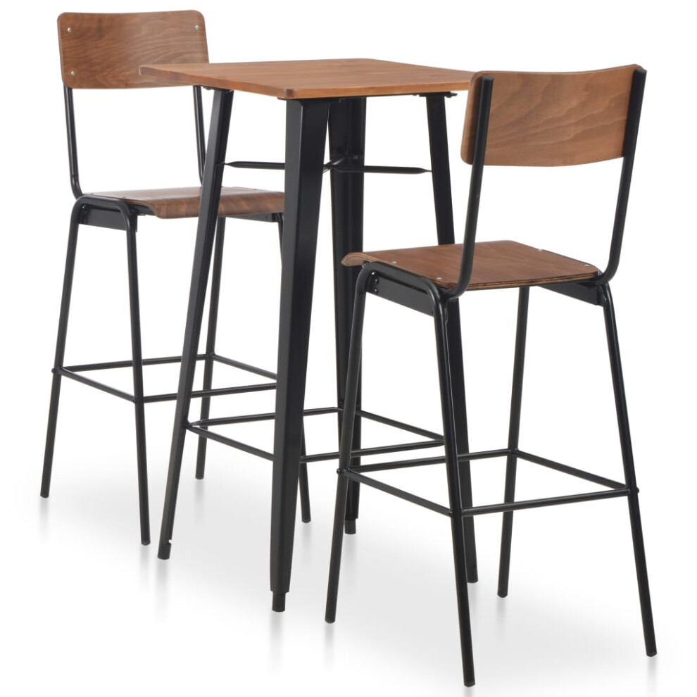 Vidaxl 3 Piece Bar Set Steel Brown And Black Dining Table 2 Stools Furniture