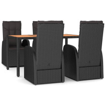 vidaXL Garden Dining Set 5 Piece Black Poly Rattan and Solid Wood Acacia Chair