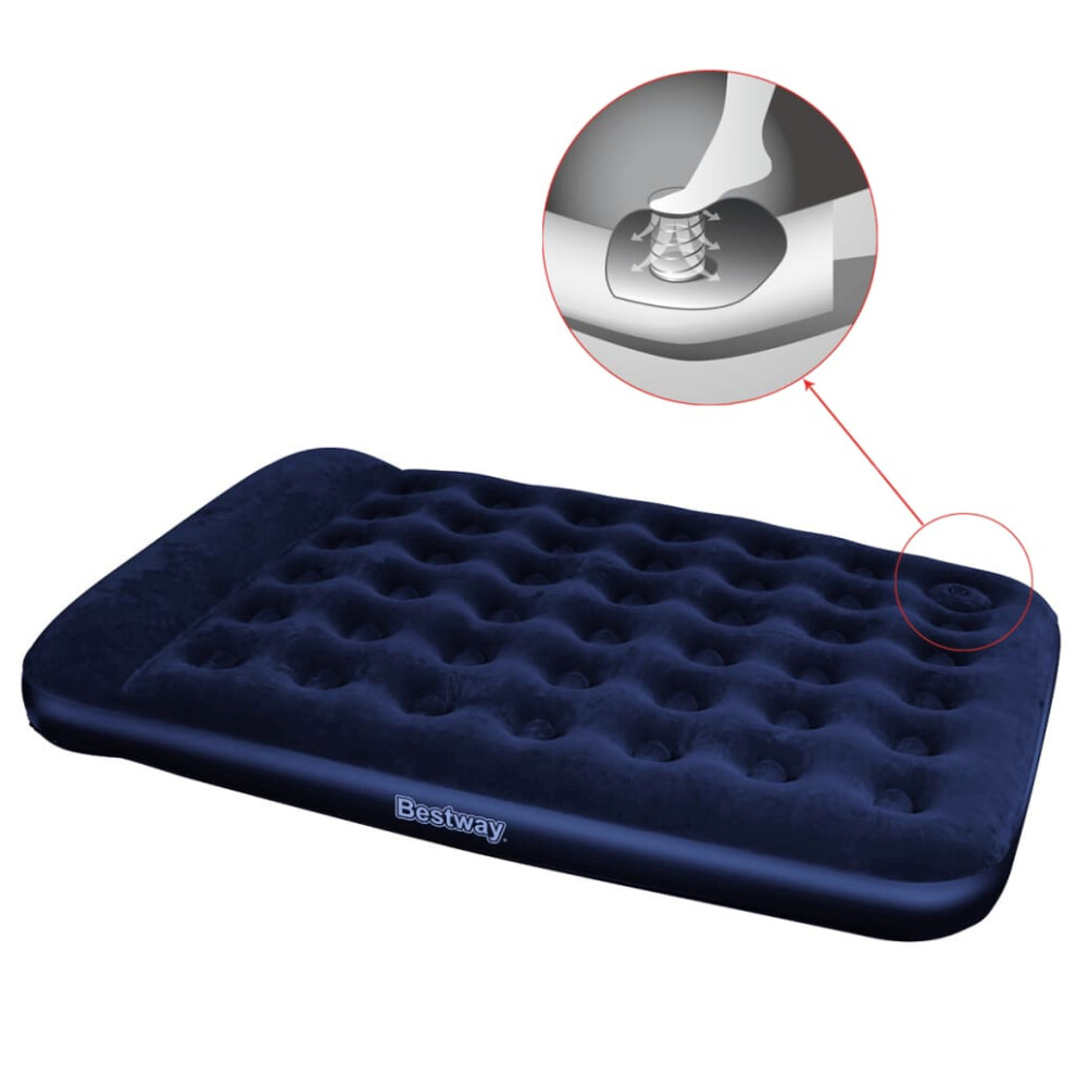 Bestway Inflatable Flocked Airbed Camping Air Mattress With Built-In Foot Pump