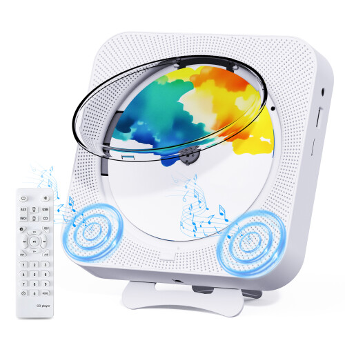(pink) CD Player, Bluetooth Small Speaker CD Repeater, Portable Wall Mounted CD Player, Support Earphone - with Display Screen, Remote Control