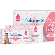 Johnson's Baby Gentle All Over Wipes - 216 Total Count | Soft & Soothing Wipes for Delicate Skin | Suitable for Newborns & Toddlers | Fragrance-Free