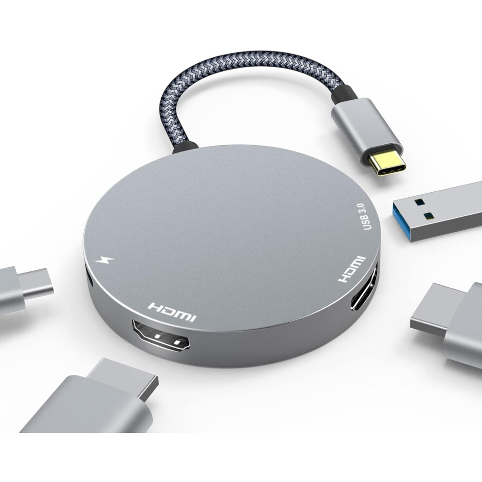 USB C to Dual HDMI Adapter, USB Type C to Dual Monitor HDMI Adapter 4K@60Hz, USB C Multiport Adapter Hub for MacBook/Chromebook/SurfaceBook