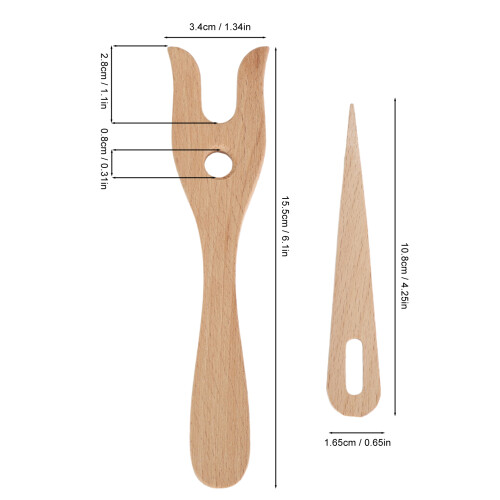 2er-Set Holz-Strickgabel & Nadel mit Öhr 1