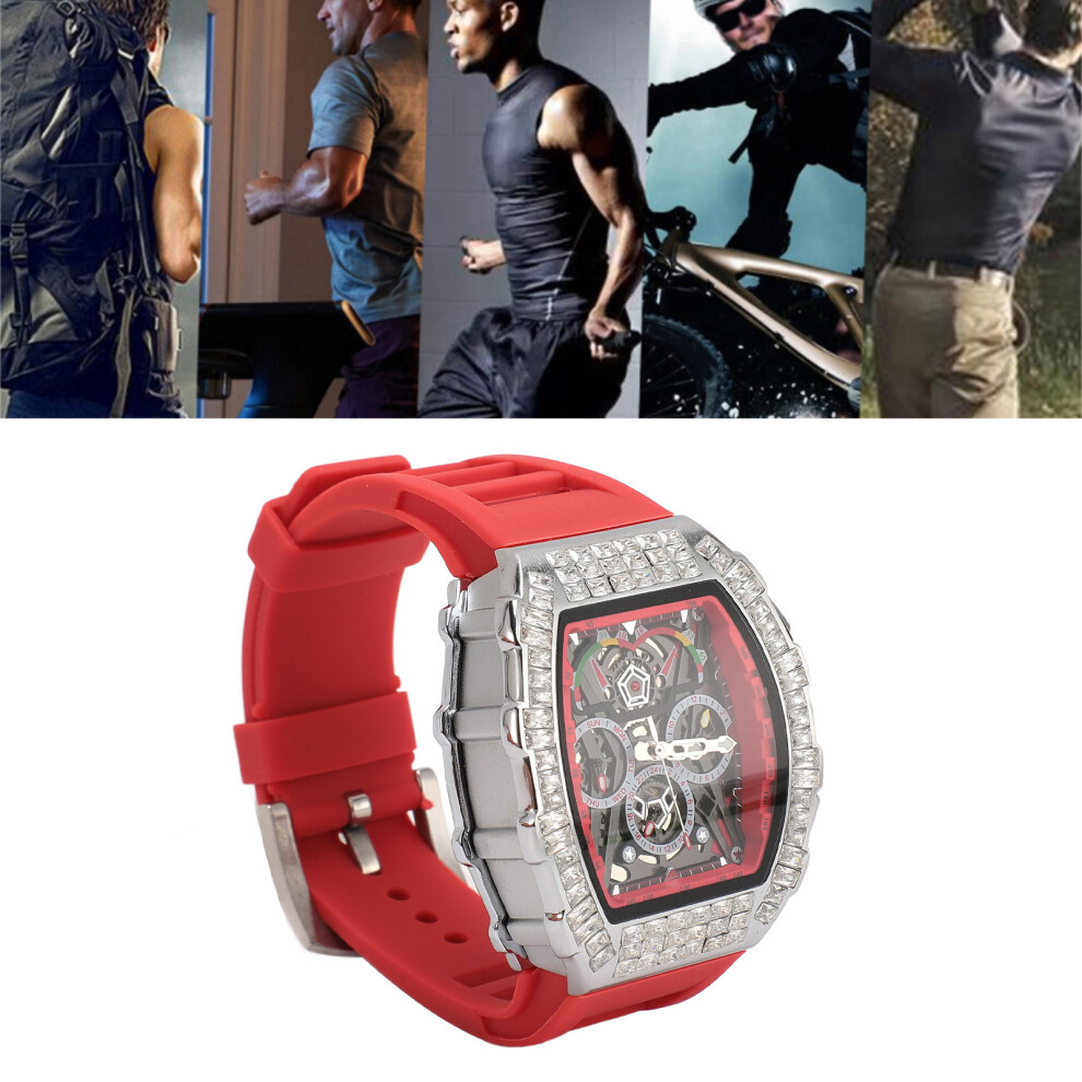 Analog Quartz Watch 30m Waterproof Silicone Strap Man Silver Red-image-OPC-PJ9XDST-NEW