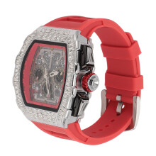 30M Waterproof Silver Red Men's Wristwatch Automatic Mechanical Design