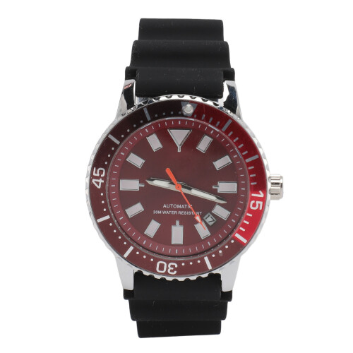 Men's Automatic Chronograph Watch 42mm Silver & Red Waterproof 2