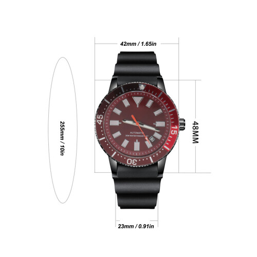 Men's Automatic Chronograph Watch 42mm Silver & Red Waterproof 1