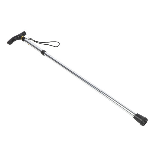 Canne pliante en aluminium, longueur réglable, argentée