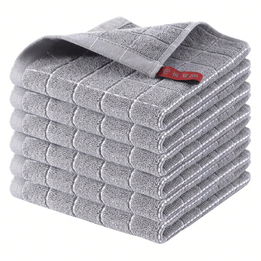 (light gray, 34*72cm (without red lanyard)) Kitchen square towel pure cotton black plaid dish towel does not shed, does not fade, is soft and absorbent