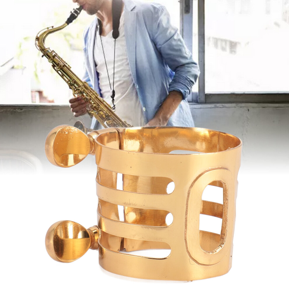 Golden Metal Tenor Saxophone Ligature with Double Screw Carving Brass Accessory