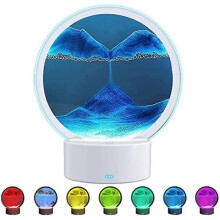 Moving Sand Art Picture with Led Light 3d Flowing Sand Art Ornament Round Glass Sand Frame  Color Changing And Touch Control Sand Painting Liquid Desk
