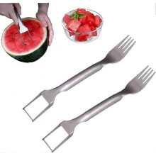 (2 Pcs) 2-in-1 Watermelon Fork Slicer,watermelon Slicer Cutter Summer Watermelon Fruit Cutting Fork Stainless Steel Fruit Slicer Knife