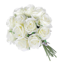 Artificial Roses Flowers 12 Pcs Arrangement Silk Bouquet for Home Parties Bridal Wedding Decoration (white)