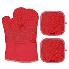 (Red) Oven Mitts And Pot Holders Set, Potholders And Oven Mitts, 100% Cotton Lining