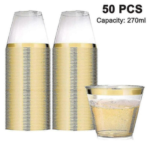 50 Pcs Transparent with Rim Plastic Cups for Party Wedding, Camping
