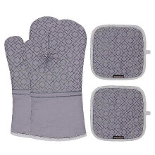 (Gray) Oven Mitts And Pot Holders Set, Potholders And Oven Mitts, 100% Cotton Lining