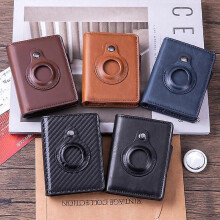 (Beige) Real Leather Smart Air Tag Wallet Credit Card Money Holder Automatic Pop Up Mini Aluminum Wallet