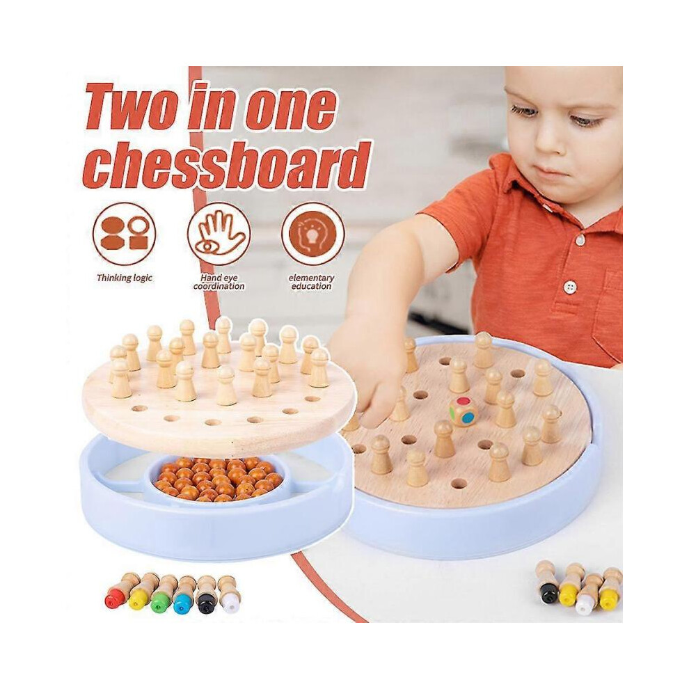 Wooden Memory Match Stick Chess Game, 2 In 1 Color Memory Chess Board Game, Brain Teaser Funny Family Game For Kids Adults