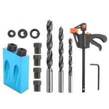 15 Pack Drill Guide, 15 Oblique Drill Jig Kit Pocket Hole Jig Joiner Positioner with Adapter for 6/8/10mm Hole
