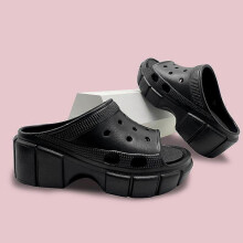 (40.5, Black) Women's summer casual shoes wedge heel thick sole heightened slippers