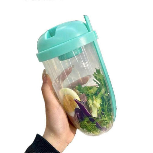 (green) 2022 Salad Meal Shaker Cup, Container To Go, Portable Fruit And Vegetable Cups Container, With Fork 1