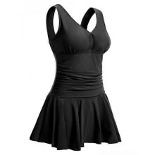 (L, black) Women's plus size printed cherry one-piece conservative belly-covering slimming hot spring swimwear