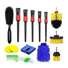 14pcs Auto Car Boars Hair Detailing Brushes And Drill Brush Attachment Kit