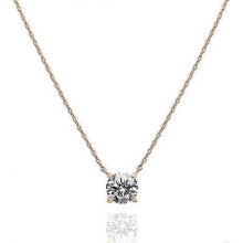 (Rose Gold) Gold Plated Crystal Solitaire 2 Carat (8mm) Dainty Choker Necklace Gold Necklaces For Women