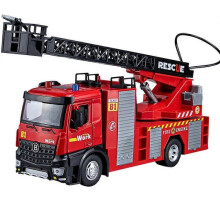 (ladder fire truck) 1/18 fire ladder water tank alloy car model sound and light pull back water spray children's toy boy