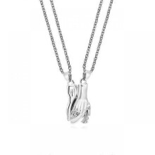 (Silver) Magnetic Couple Necklace Magnet Matching Handshake Necklace Lovers Holding Hands Pendant Gifts For Women
