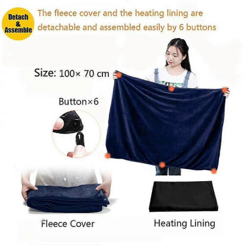 (Navy Blue)Usb Electric Heated Blanket Soft Solid Color Winter Warm Shawl For Women Gifts 2