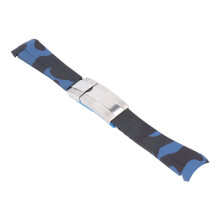 Rubber Watch Strap for Men, Camouflage Blue Silver Buckle, 20mm